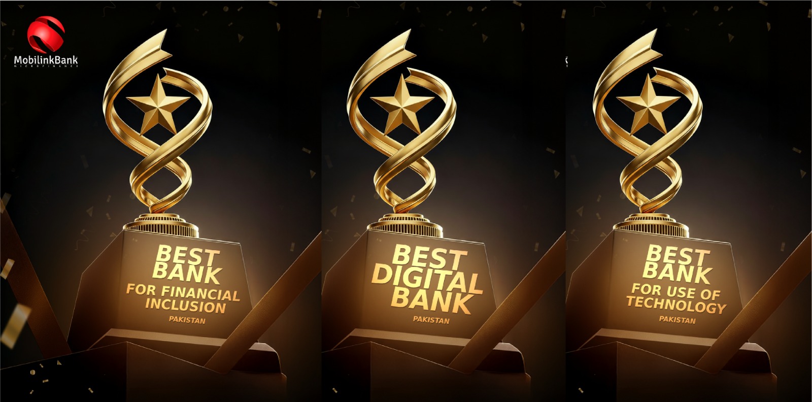 Mobilink Bank team celebrating the Best Digital Bank award at FinanceAsia